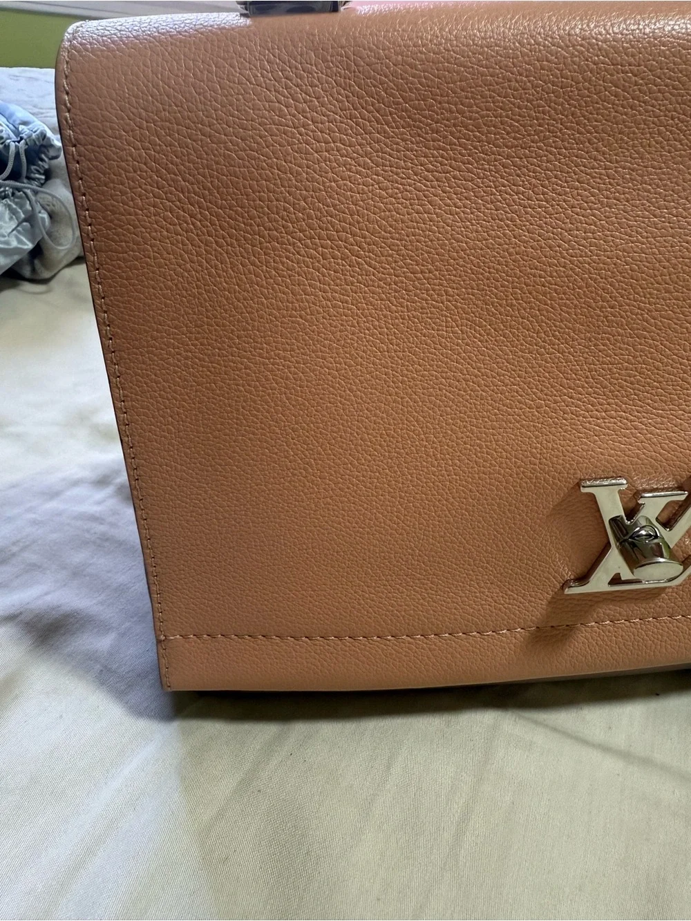 LOUIS VUITTON Lockme II BB Pebbled Leather Crossbody Bag Peach